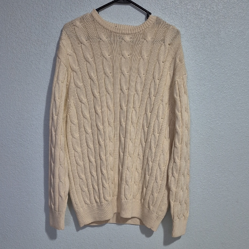 Blumarine Cream Cable Knit Crewneck Sweater